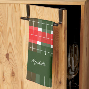 Röd Grönt Modern Tartan jul Mönster Kökshandduk