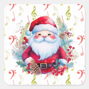 Röd Grönt Musik noter och Jultomten Fyrkantigt Klistermärke