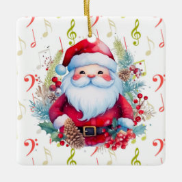 Röd Grönt Musik noter och Jultomten Julgransprydnad Keramik