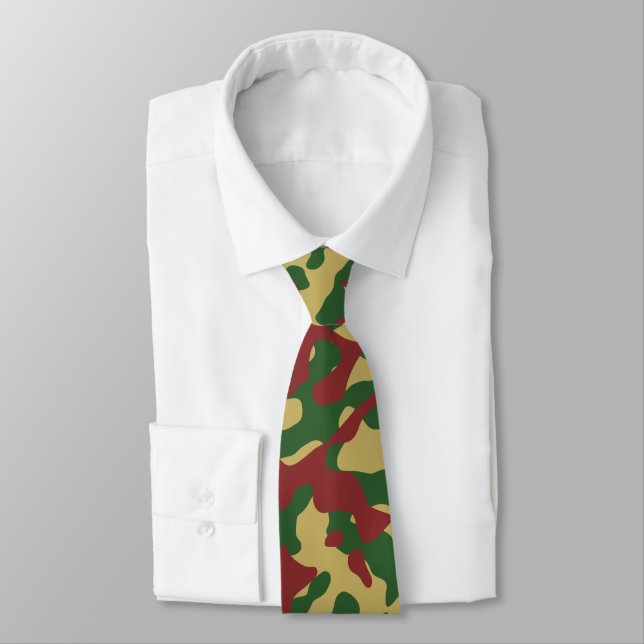 Röd, Grönt och Beige Camouflage Mönster Slips (Bunden)