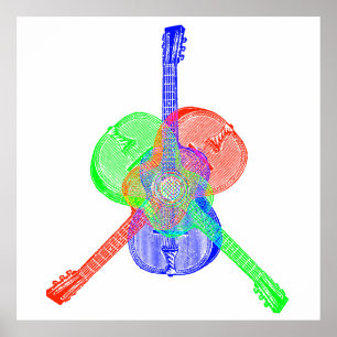 Röd Grönt och blå gitarrer Poster