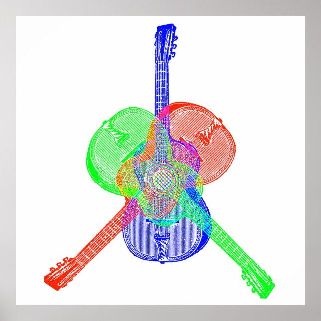 Röd Grönt och blå gitarrer Poster (Framsidan)