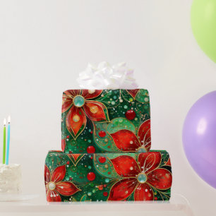 Röd grönt och Guld Glittery jul Mönster Presentpapper