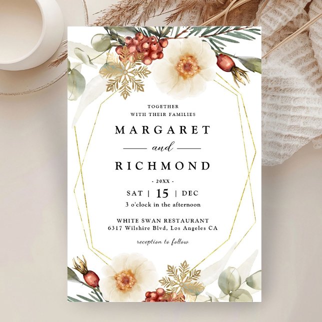 Röd Grönt och Guld jul Vinterbröllop Inbjudningar (Skapare uppladdad)