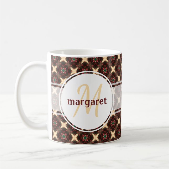 Röd Grönt och Guld Monogram Kaffemugg (Vänster)