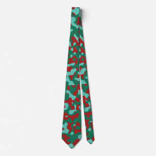 Röd, Grönt och Teal Camouflage Mönster Slips