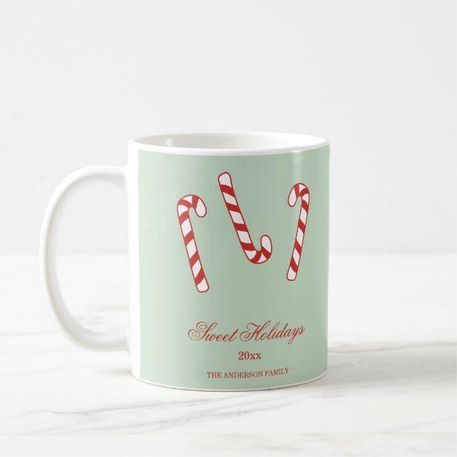 Röd, Grönt och vit Candy cane-jul Mönster Kaffemugg (Vänster)