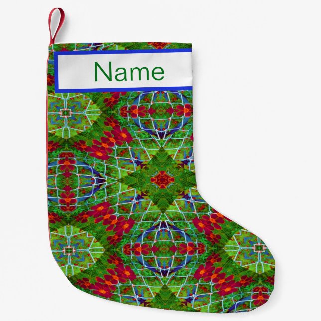 Röd, Grönt och vit geometri Liten Julstrumpa (Framsidan)