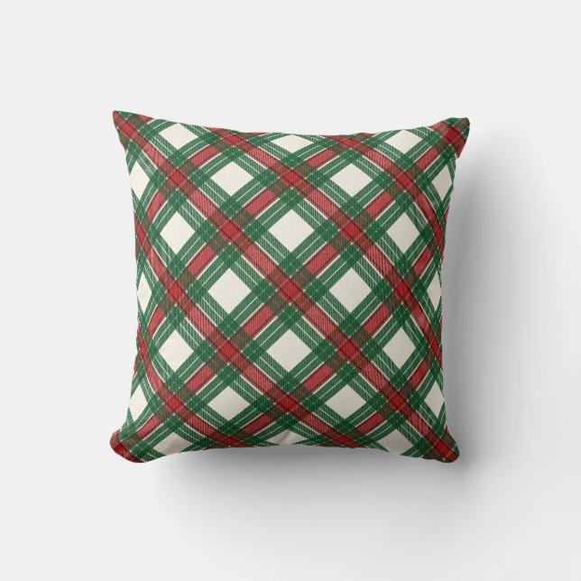 Röd Grönt och vit jul Tartan Play Kudde (Framsida)