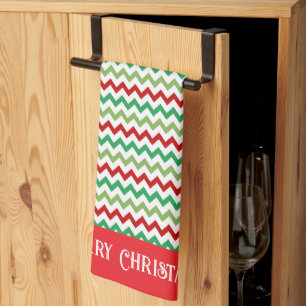 Röd Grönt och vit jul Zigzag Kökshandduk