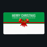 Röd Grönt och vit juletikett Fraktsedel<br><div class="desc">Ett festivt rött och grönt överst gräns har en stor röd båge med holly. God jul är skrivet i ett fet vitt teckensnitt och returadressen är nedanför. Festive helgdag-etiketten kommer att få paket att framträda när det kommer. Enkel att anpassa all text.</div>