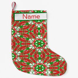 Röd, Grönt och vit Kaleidoskop Liten Julstrumpa