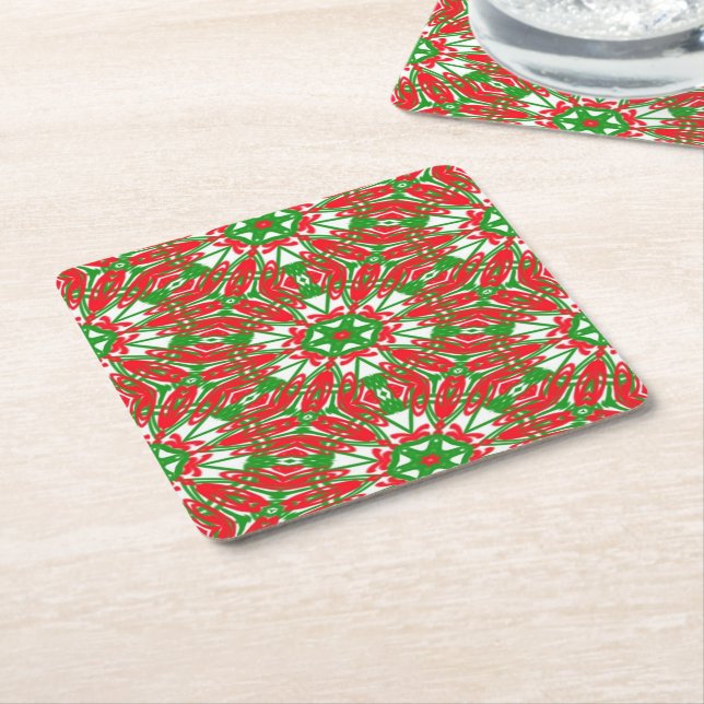 Röd, Grönt och vit Kaleidoskop Underlägg Papper Kvadrat (Vinklad)