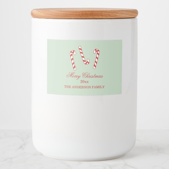 Röd, Grönt och vita Polkagrisar jul Mat Etiketter (Framsida)