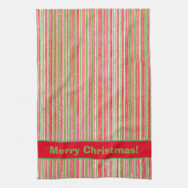 Röd, Grönt och vita Rand Monogram Kökshandduk