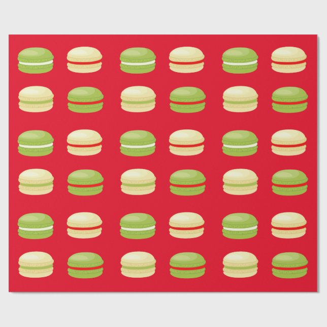 Röd grönt- och vitjulfransk Macarons Presentpapper (Platt)