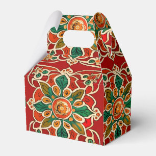 Röd Grönt Orange Gult Azulejos Blommönster Presentaskar