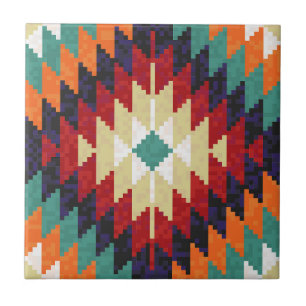 Röd Grönt Orange Gult Black White Oriental Kilim Kakelplatta
