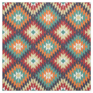 Röd Grönt Orange Gult Black White Oriental Kilim Tyg