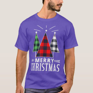 Röd Grönt Plade Jultomten Träd Julafton Christma T Shirt