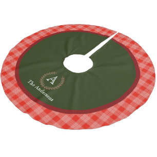 Röd Grönt Plaid Monogram Family Namn Julgransmatta Borstad Polyester