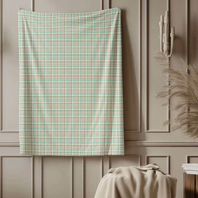 Röd Grönt Play Blanket i Gentle Pastel Tones Fleecefilt (Red Green Plaid Blanket in Gentle Pastel Tones)