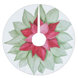 Röd Grönt Poinsettia Watercolor Hand-målat Julgransmatta Borstad Polyester