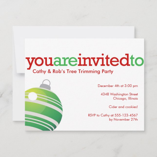 Röd grönt, prydlig jul-helgdag-anpassningsbar part inbjudningar (Framsida)