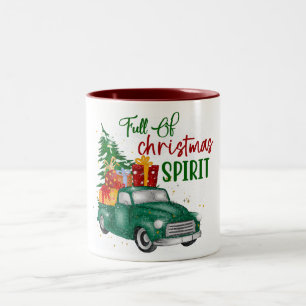 Röd Grönt Retro jul Lastbil Snowy Illustration Två-Tonad Mugg