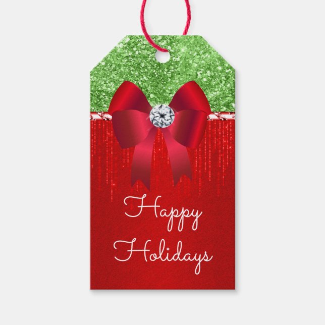 Röd grönt, satatbåge glitter DIY Julönskan Presentetikett (Framsidan)