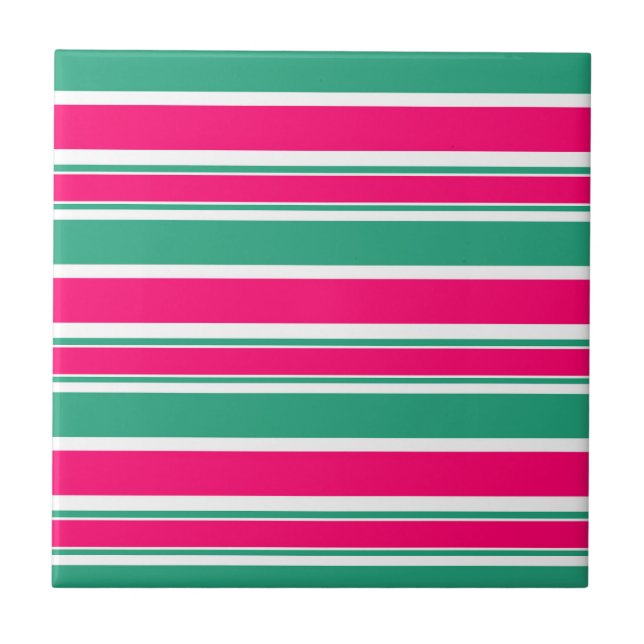 Röd-grönt stripe vågrät mönster kakelplatta (Framsidan)