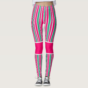 Röd-grönt stripe vågrät mönster leggings