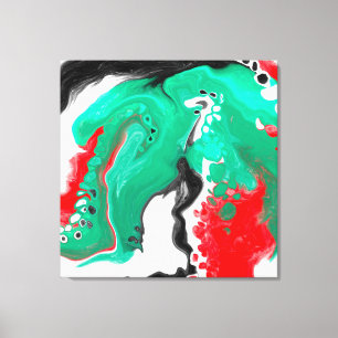 Röd, Grönt, svart och vit marmorfluid Art Canvastryck