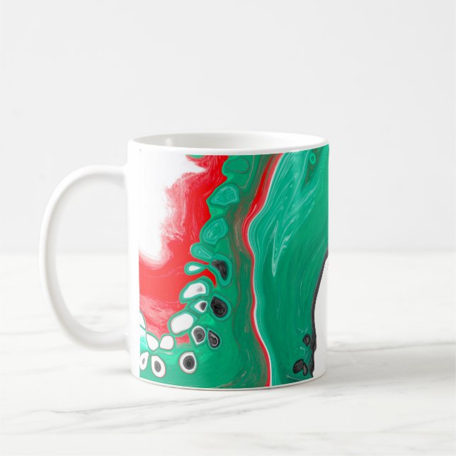 Röd, Grönt, svart och vit marmorfluid Art Kaffemugg (Vänster)