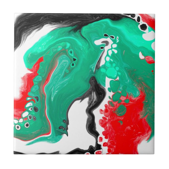 Röd, Grönt, svart och vit marmorfluid Art Kakelplatta (Framsidan)