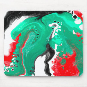 Röd, Grönt, svart och vit marmorfluid Art Musmatta