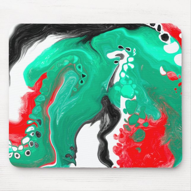 Röd, Grönt, svart och vit marmorfluid Art Musmatta (Framsidan)