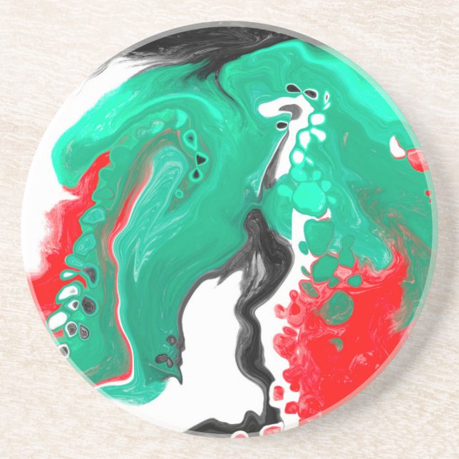 Röd, Grönt, svart och vit marmorfluid Art Underlägg (Framsidan)