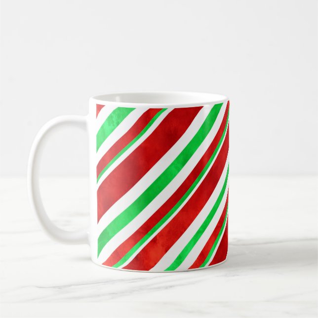 Röd Grönt Vattenfärg Candy cane Rand 2 Kaffemugg (Vänster)