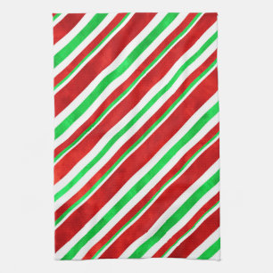 Röd Grönt Vattenfärg Candy cane Rand 2 Kökshandduk