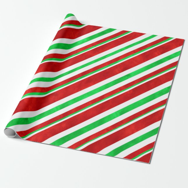 Röd Grönt Vattenfärg Candy cane Rand 2 Presentpapper (Utrullad)