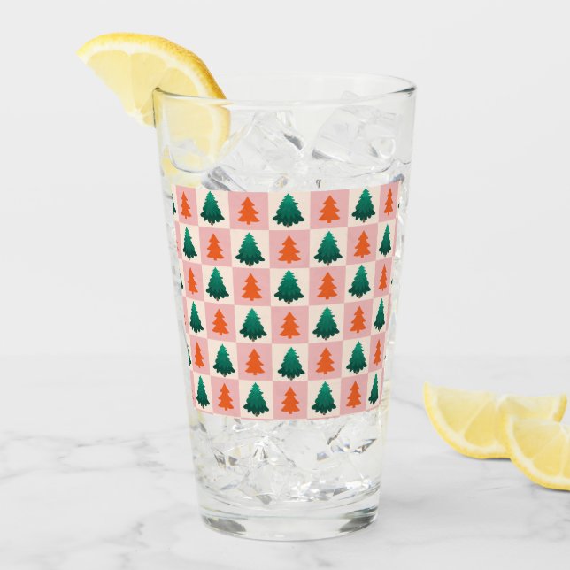 Röd Grönt, vattenfärg God jul träd mönster Glaskopp (Framsida Ice)