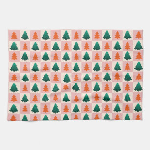 Röd Grönt, vattenfärg God jul träd mönster Kökshandduk