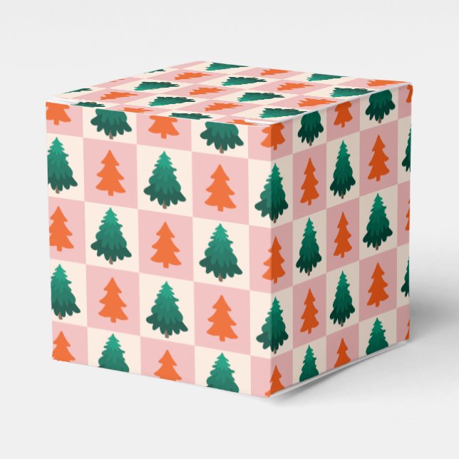 Röd Grönt, vattenfärg God jul träd mönster Presentaskar (Framsidan Sidan)