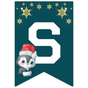 Röd Grönt, vattenfärg Penguin God jul Party Vimplar