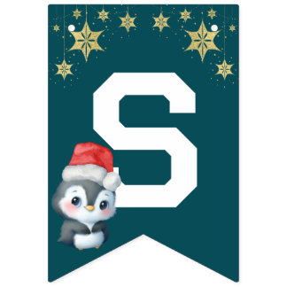 Röd Grönt, vattenfärg Penguin God jul Party Vimplar