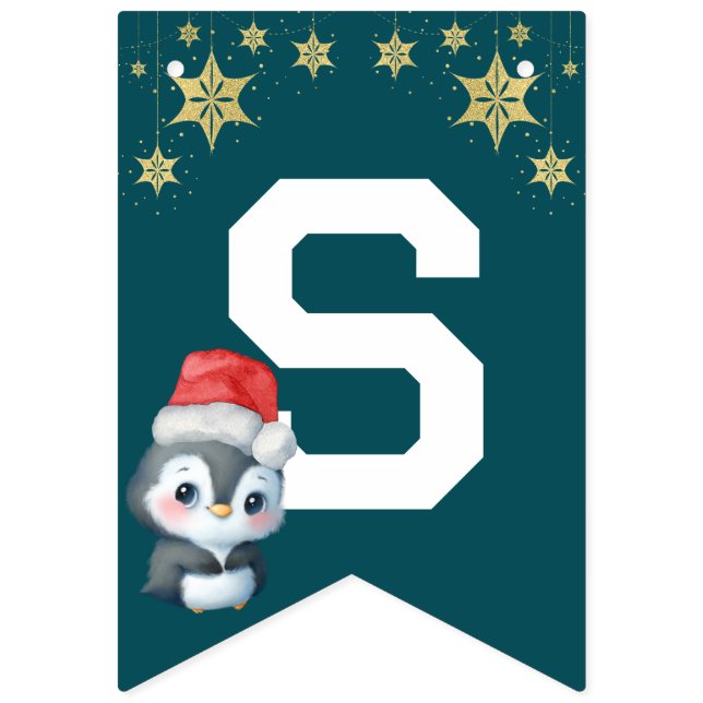 Röd Grönt, vattenfärg Penguin God jul Party Vimplar (Femtonde flaggan)