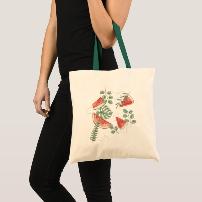 Röd Grönt Vattenfärg Watermelons Beach Tote Bag Tygkasse (Framsida (produkt))
