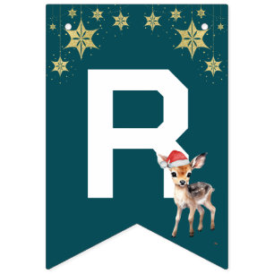 Röd Grönt, vattenfärgsrenar God jul Party Vimplar