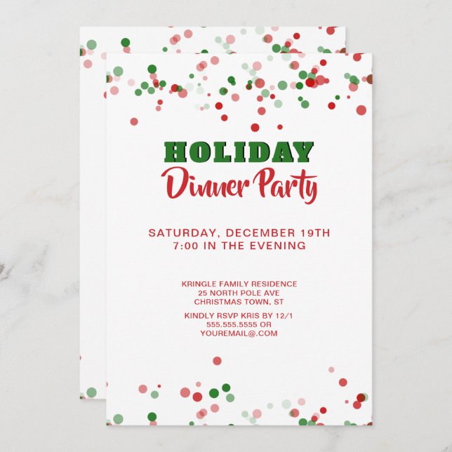 Röd Grönt, vit inbjudan till helgdag Middag Party- (Fram/baksida)